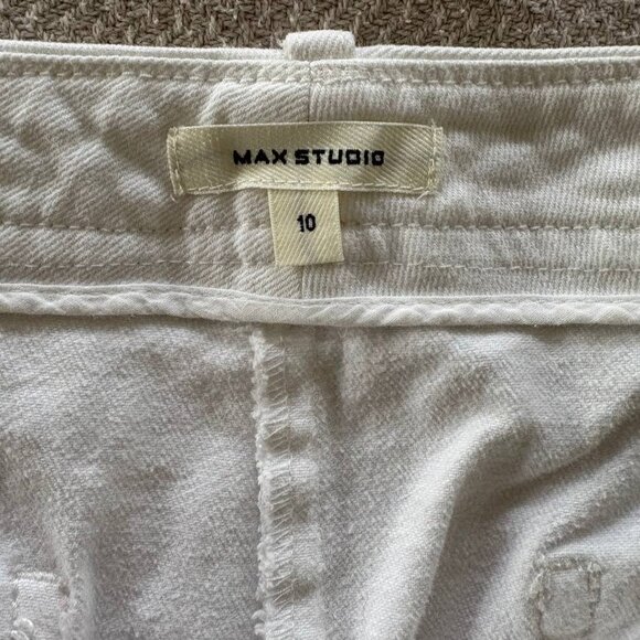 Max Studio Wide Leg High Waist White Denim Cropped Pants Size 10 - Picture 4 of 8
